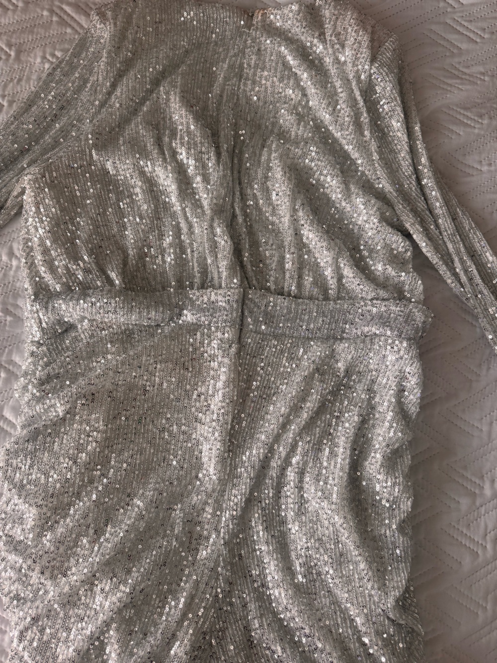 Fashion Nova Silver Sequin Long Sleeve Dress